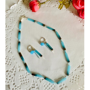 Blue Rectangular jewelry set with beads - ColleGium Craft